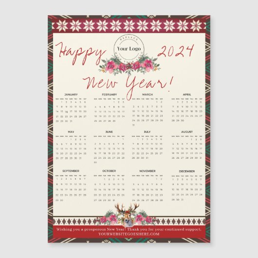 Gelukkig Nieuwjaar 2024 Magnetische Kalender Aange (Voorkant)