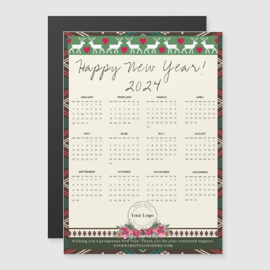 Gelukkig Nieuwjaar 2024 Magnetische Kalender Aange (Voorkant / Achterkant)