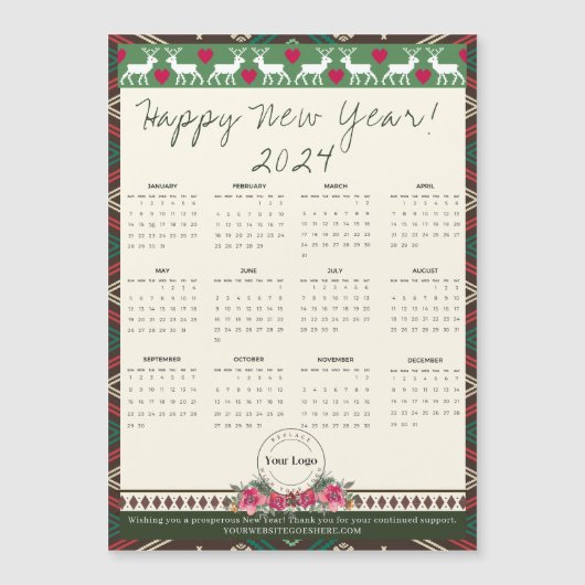 Gelukkig Nieuwjaar 2024 Magnetische Kalender Aange (Voorkant)