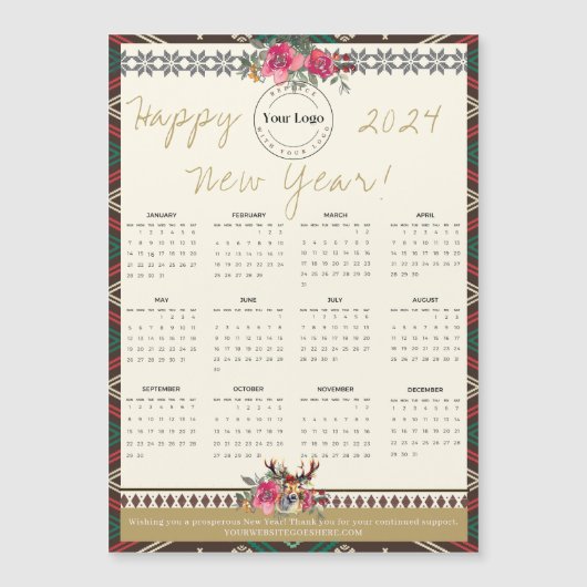 Gelukkig Nieuwjaar 2024 Magnetische Kalender Aange (Voorkant)