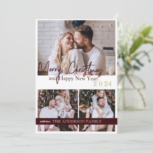 Gelukkig Nieuwjaar 2024 Modern Script Vakantie Kaa Kaart (Staand voorkant)