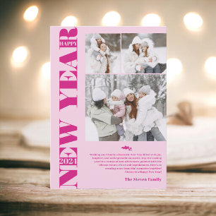 Gelukkig Nieuwjaar 2024 moderne feestelijke 3 foto Feestdagenkaart