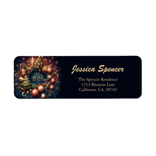 Gelukkig Nieuwjaar 2024 Ornamenten retour adres Etiket (Voorkant)