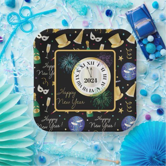 Gelukkig nieuwjaar 2024 papieren bordje (Feest)