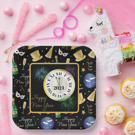 Gelukkig nieuwjaar 2024 papieren bordje (Feest)