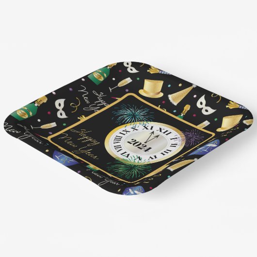 Gelukkig nieuwjaar 2024 papieren bordje (Gebogen)