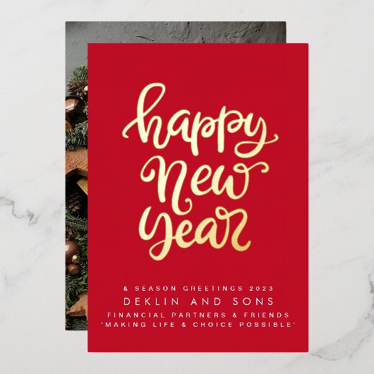 GELUKKIG NIEUWJAAR 2024 | Red Custom Business Gold Folie Feestdagenkaart (Voorkant / Achterkant)