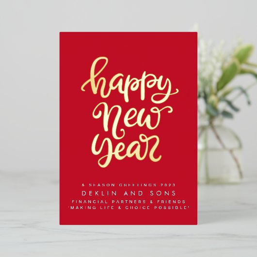GELUKKIG NIEUWJAAR 2024 | Red Custom Business Gold Folie Feestdagenkaart (Staand Voorkant)