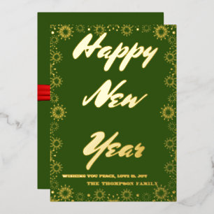 Gelukkig Nieuwjaar 2024 Retro Groene Lint Folie Feestdagenkaart