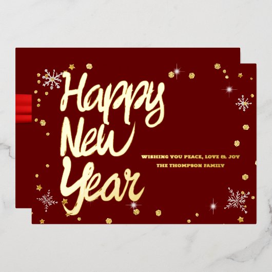 Gelukkig Nieuwjaar 2024 Retro Rode Lint Folie Feestdagenkaart (Voorkant / Achterkant)