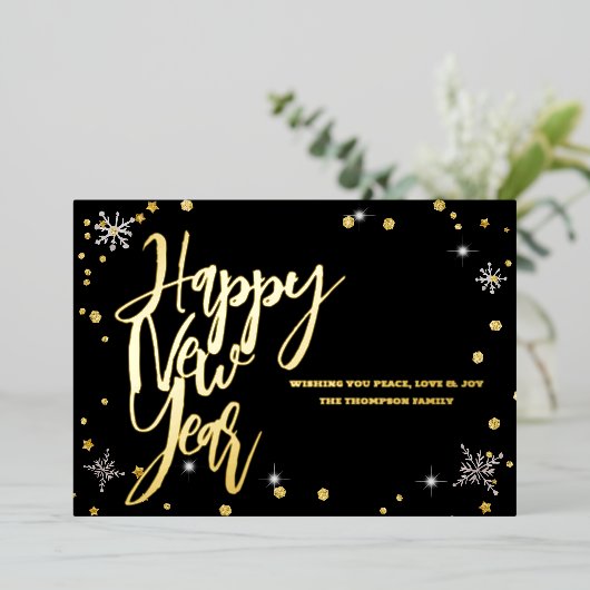 Gelukkig Nieuwjaar 2024 Retro rood lint Folie Feestdagenkaart (Staand Voorkant)