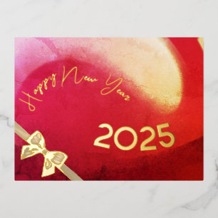 Gelukkig Nieuwjaar 2024, rode en gouden golf Folie Feestdagen Briefkaart