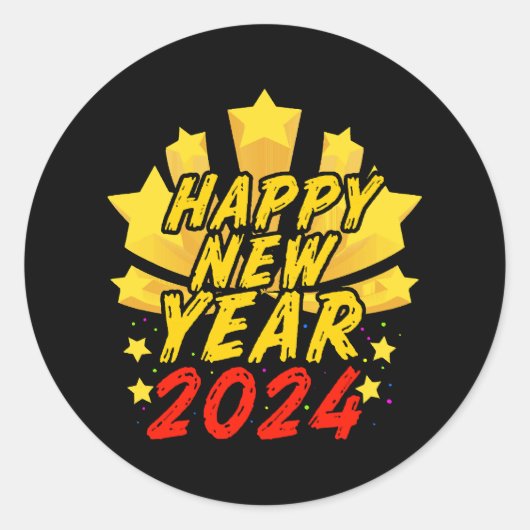 Gelukkig nieuwjaar 2024 ronde sticker (Voorkant)