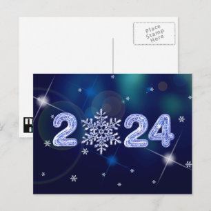 Gelukkig Nieuwjaar 2024. Sneeuwvlok en Ice Numbers Feestdagenkaart