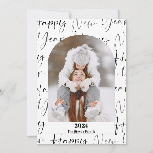 Gelukkig Nieuwjaar 2024 vet script 4 foto's zwart Feestdagenkaart (Voorkant)