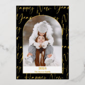 Gelukkig Nieuwjaar 2024 vet script 4 foto's zwart Folie Feestdagenkaart (Voorkant)