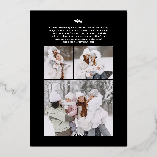 Gelukkig Nieuwjaar 2024 vet script 4 foto's zwart Folie Feestdagenkaart (Achterkant)