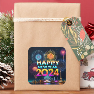 Gelukkig nieuwjaar 2024 vierkante sticker
