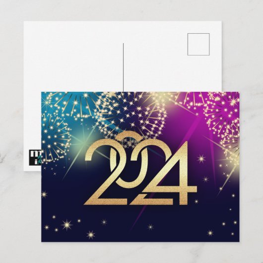 Gelukkig Nieuwjaar 2024. vuurwerk Briefkaart (Voorkant / Achterkant)