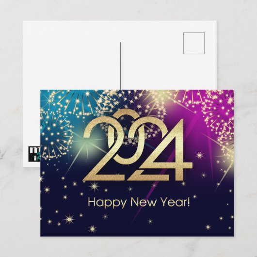 Gelukkig Nieuwjaar 2024. vuurwerk Briefkaart (Voorkant / Achterkant)
