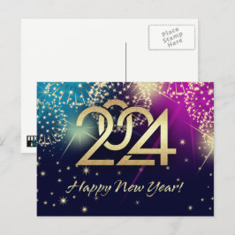 Gelukkig Nieuwjaar 2024. Vuurwerk Feestdagenkaart