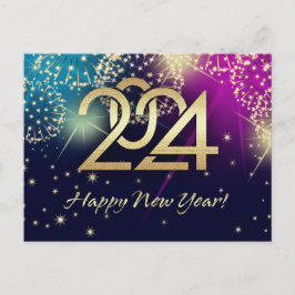 Gelukkig Nieuwjaar 2024. Vuurwerk  Feestdagenkaart
