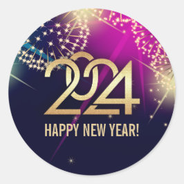 Gelukkig Nieuwjaar 2024. vuurwerk Ronde Sticker