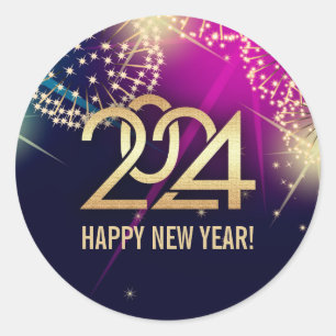 Gelukkig Nieuwjaar 2024. vuurwerk Ronde Sticker