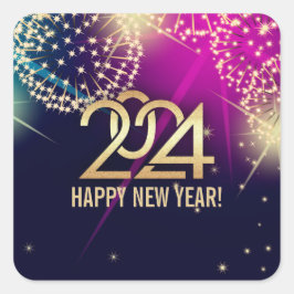 Gelukkig Nieuwjaar 2024. vuurwerk Vierkante Sticker