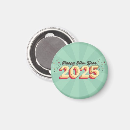 Gelukkig nieuwjaar 2025 3d groovy retro tekst magneet (Voorkant / Achterkant)