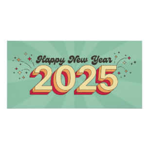 Gelukkig nieuwjaar 2025 3d groovy retro tekst perfect poster