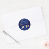 Gelukkig Nieuwjaar 2025 Blauwe en Gouden Glitter D Ronde Sticker (Envelop)