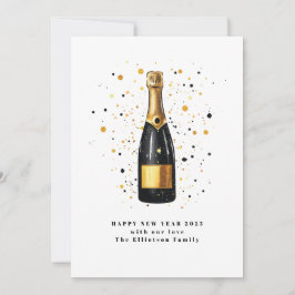 Gelukkig nieuwjaar 2025 Bubbly Goud Zwart Feestdagenkaart