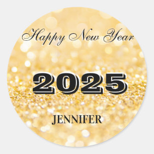 Gelukkig Nieuwjaar 2025 Chic Custom Gold Business Ronde Sticker