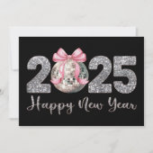 Gelukkig Nieuwjaar 2025 Disco Bal Roze Lint Feestdagenkaart (Voorkant)