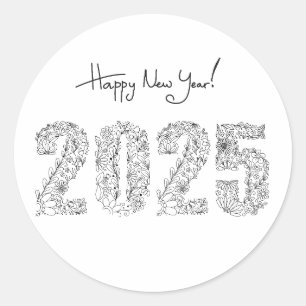 Gelukkig Nieuwjaar 2025 Floral Ronde Sticker
