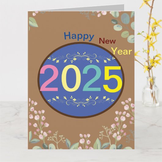 Gelukkig Nieuwjaar 2025 gevouwen wenskaart Kaart (Gele Bloem)