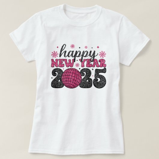 Gelukkig Nieuwjaar 2025 | Glitter Disco Party T-sh T-shirt (Design voorkant)