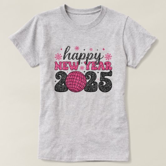 Gelukkig Nieuwjaar 2025 | Glitter Disco Party T-sh T-shirt (Design voorkant)