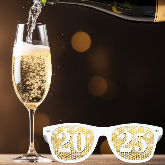 Gelukkig Nieuwjaar 2025 Gold Glitter Chic White Pa Retro Zonnebril