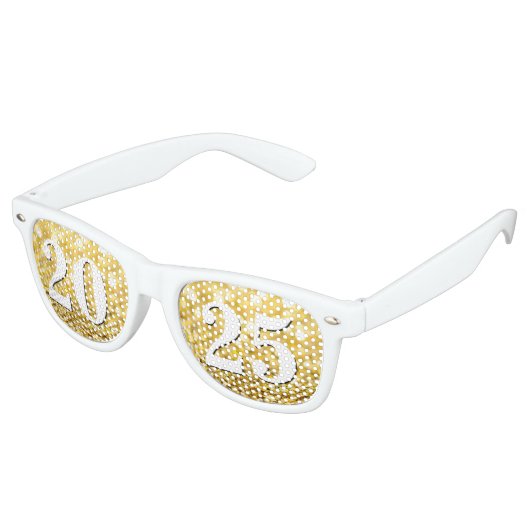 Gelukkig Nieuwjaar 2025 Gold Glitter Chic White Pa Retro Zonnebril (Gekanteld)