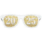 Gelukkig Nieuwjaar 2025 Gold Glitter Chic White Pa Retro Zonnebril (Voorkant)