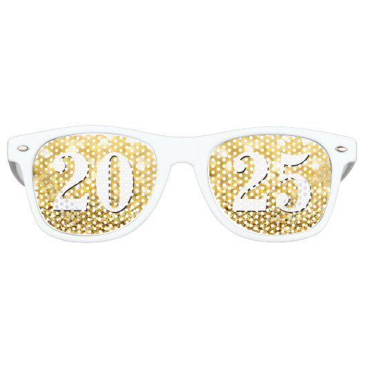 Gelukkig Nieuwjaar 2025 Gold Glitter Chic White Pa Retro Zonnebril (Voorkant)