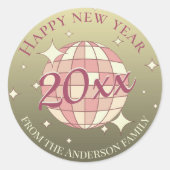Gelukkig nieuwjaar 2025 goud roze ronde sticker (Voorkant)
