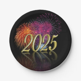 Gelukkig Nieuwjaar 2025 Goud Vuurwerk Papieren Bordje