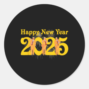 Gelukkig Nieuwjaar 2025 Grappig Trump Dans Vuurwer Ronde Sticker