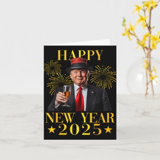 Gelukkig Nieuwjaar 2025 Grappig Trump Nieuwjaar Ni Kaart (Gele Bloem)