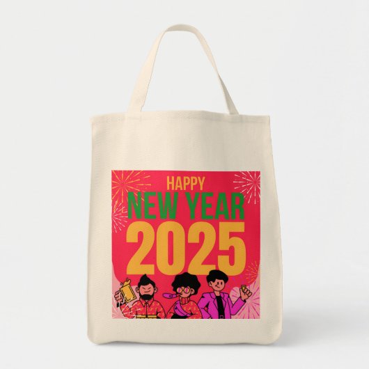 Gelukkig Nieuwjaar 2025 Grocery Canvas tas (Voorkant)