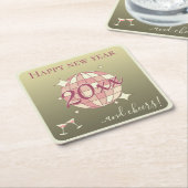 Gelukkig nieuwjaar 2025 jaar eve roze gouden feest kartonnen onderzetters (Schuin)