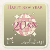 Gelukkig nieuwjaar 2025 jaar eve roze gouden feest kartonnen onderzetters (Voorkant)